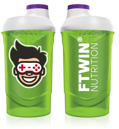 FTWIN® Nutrition Shaker | Für Gamer und E-Sportler | 600 ml mit Messskalierung und Sieb | Perfekt für lange und intensive Gaming-Sessions | Auslaufsicher | BPA- und DEHP-frei (Green Version)