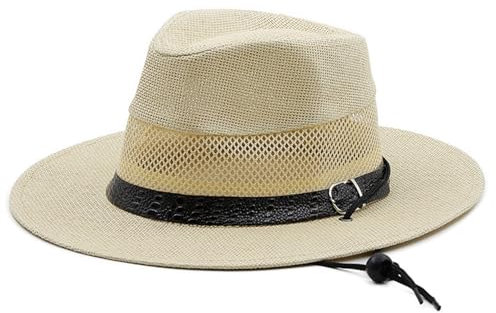 Generisch Panamahut Unisex Strohhut Sommer Fedora Sonnenschutz Sonnenhut mit Breiter Krempe Strandhut UV Sommerhut Panama Hut für Damen Herren (DE/NL/SE/PL, Alphanumerisch, Einheitsgröße, Beige)