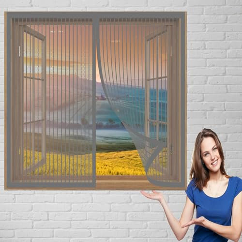 Mosquitera Universal para Ventanas 200 x 106 cm Pantalla Mosquitera Universal Cierre Automático sin Taladrar Fácil de Ensamblar Cortina Antimoscas para Balcón y Puerta Ventana, Gris