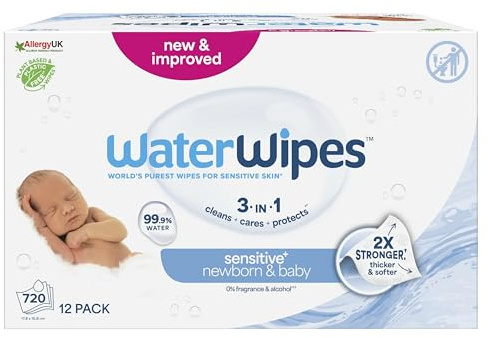 WaterWipes - Billetücher - Empfindliche Haut - 12 x 60 Stück - 99,9% Wasser - plastikfrei