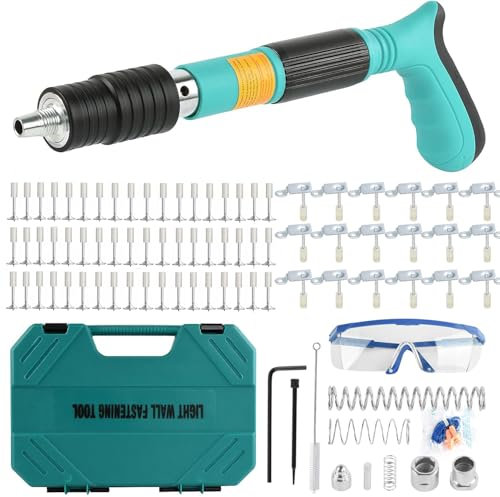 Kit de pistola de clavos de hormigón con 120 clavos, 60 clavos redondos y 60 pistolas de clavos de acero con gancho para hormigón, pistola de clavos manual ajustable de 5 velocidades, herramienta
