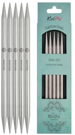 KnitPro Achtsame Doppelspitznadeln – Doppelstricknadeln 20 cm x 9 mm, 5er-Pack, Silver