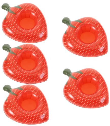 KICHOUSE 10 Piezas Soporte De Cerveza Simple Portavasos para Bebidas Soporte Inflable para Bebidas Almohadilla Flotante De Fresa Tapete De Cerveza para Nadar Rojo Reutilizable