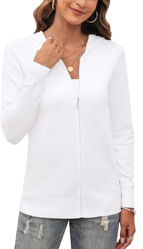 Aottori Cardigan Donna con Zip e Cappuccio Elegante | Maglione Cerniera Leggero, Golfino a Maniche Lunghe, Giacca in Maglia, Pullover Aperto Casual, per Primavera Autunno