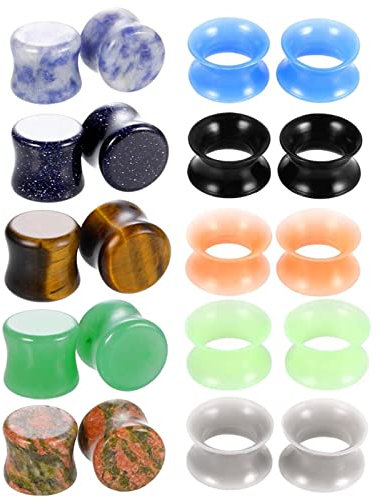 Grewod Tunnels, Silikon Bunt Rund Stein und Creolen Ohr Tunnel Herren und Damen Flesh Tunnel Ohr Plug Ohr Expander Piercing Schmuck 10MM, 20 Stück