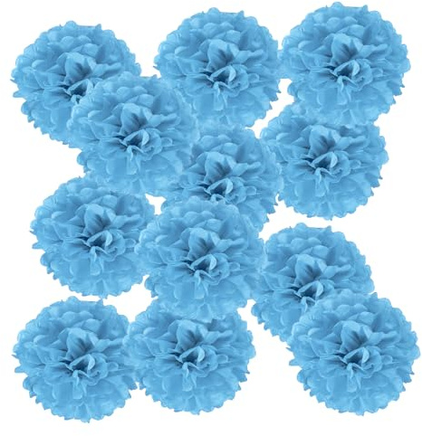 PATIKIL 12 Stück 10,5 cm Pom Poms Papier Blumen, Papierblumen Hochzeitsdeko Seidenpapier für Hochzeit Brautdusche Geburtstagsparty Hintergrund Dekoration, Blau