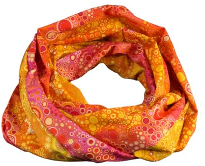 bettina bruder - Damen-Loop Schlauchschal Tropfen Punkte Bubbles Farbverlauf orange gelb bunt - 100% Baumwolle