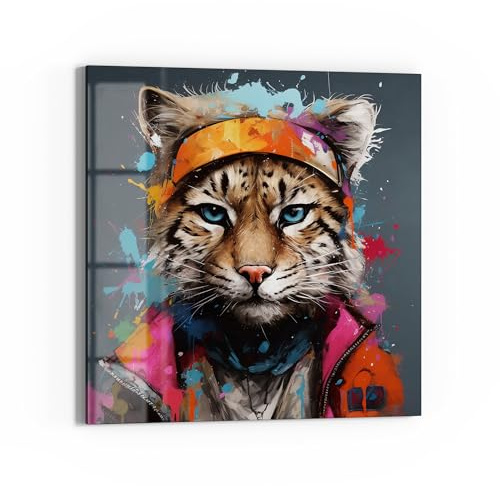 DEQOART Glas-Magnettafel | 50x50 cm cm groß | Motiv Urbaner Tiger | Memo-Board aus Glas | Magnetboard inkl. Magnete, Stift & Tuch für Küche & Büro | Tafel magnetisch & beschreibbar