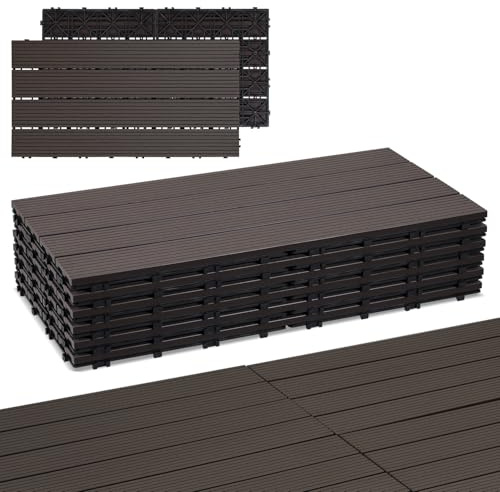 Randaco WPC Fliesen 30x60cm, Klickfliesen Balkonfliesen in Holzoptik 30er Set für 5m² Bodenbelag für Balkon, Wetterfest mit Drainagefunktion, Rutschfest, Leicht zu verlegen, Coffee