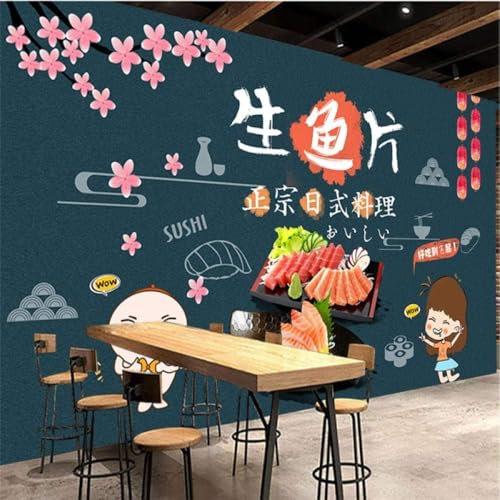 Tzxztt Sashimi Dark Blue Background Modern 3D Wallpaper Embossed Silk Neutral Tones Material Ideal for Living Room Bedroom-350cm×256cm
