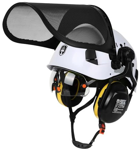 GREEN DEVIL Casque de protection pour tronçonneuse forestière - Certifié EN397 - Système 5 en 1 avec protection faciale en maille, visière intégrée et protections auditives - Ventilé, pour l'abattage