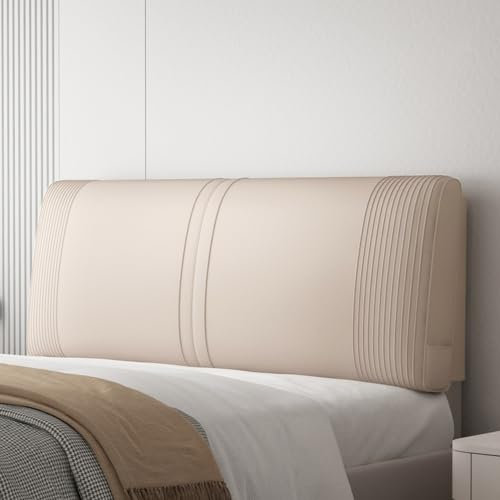 Einfarbiges Kunstleder-Kopfteil mit großer Rückenlehne und wasserdichtem, rechteckigem Wandkissen, Khaki, 119,4 cm