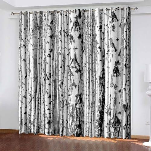 Lirzxin Blickdichte Vorhänge 274 cm Lang, Undurchsichtige Gardinen mit Ösen 2er Set Grau Birkenstamm Landschaft Vorhang für Wohnzimmer Schlafzimmer Kinderzimmer Jugendzimmer, 137x274 cm(BxH)
