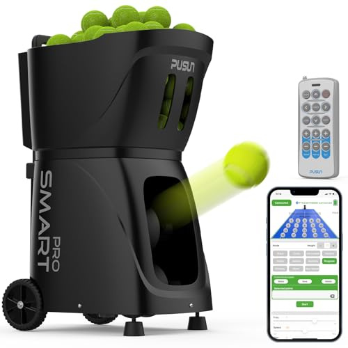 PUSUN PT-SMART Pro Tennisballmaschine - Premium Trainingsgerät mit APP-Steuerung (App für Apple Watch), 20 Landepunkte & 12 Modi, Tennis Trainer (4-6 Std. Laufzeit)