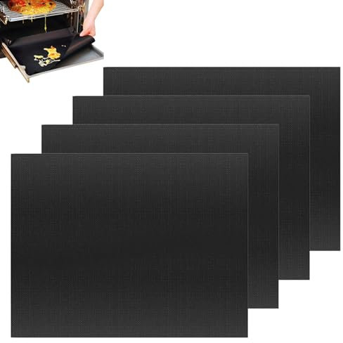 4 Pcs Oven Mats for Bottom of Oven, Oven Shelf Protectors, Oven Liners for Fan Assisted Ovens, Non-Stick Oven Mats for Bottom of Oven, 40x50cm Reusable Heat Resistant Silicone Grill Mats