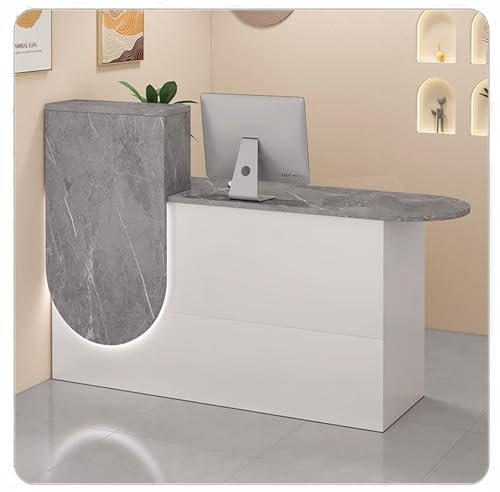 Piccola Reception, bancone da ufficio, Piccola Reception, bancone da ufficio,Bancone Casse con Cassetto,Ufficio Salone, Sala Ricevimenti(Warm White-R,W100cm/39.3in)