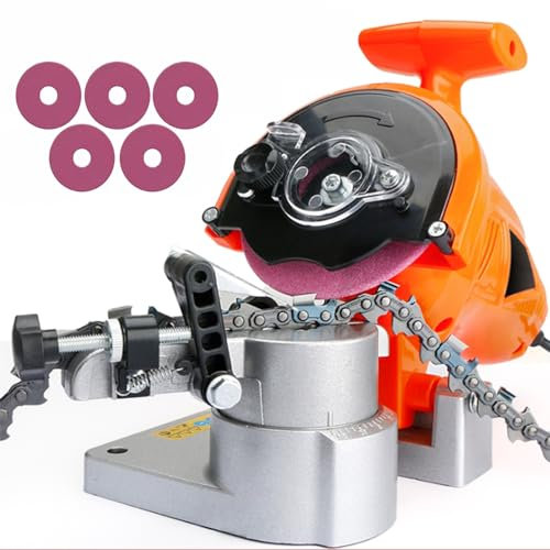 Electric Chainsaw Sharpener 250W - Portable Bench Grinder with 8400RPM, Multi-Angle Automatic Blade Grinding Machine, Includes 5 Grinding Wheels