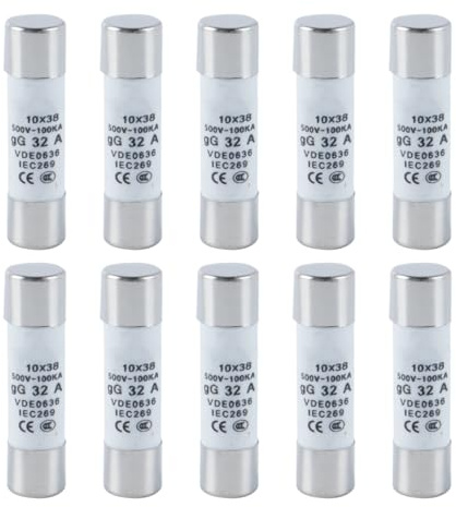 Orivin Fusibile tubolare ceramico 32A 500V R015-32 Fusibili cilindrici ad alta tensione 10x38mm (confezione da 10)