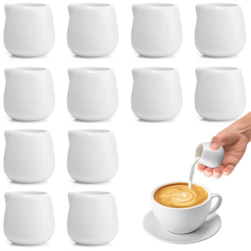 12 PCS Small Milk Jug, 50ml White Ceramic Milk Jug, Mini Creamer Jugs, White Small Porcelain Milk Jugs, for Coffee Milk Creamer Sauces Home Kitchen Office Coffee Bar