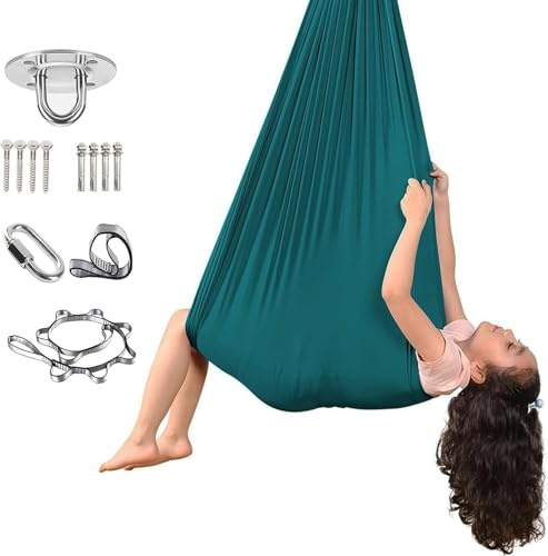 HäNgetuch - Body Zur Stresslinderung Tuchschaukel Indoor Hammock Swing 120 Kg FüR Lindern(Dark green,150x280CM/59x110in)