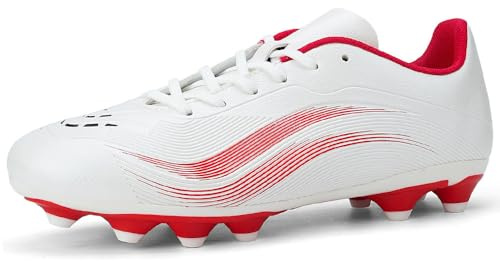 GOGOUP fotbollsskor herr professionella fotbollsskor spikes utomhus tävling friidrott sneakers tonåring träning fotbollsskor, Vit röd, 43 EU