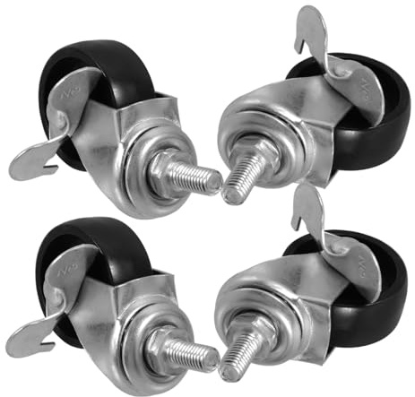 FIXOSHEE Lot de 4 Roulettes Pivotantes à Tige Filetée 1,5 Pouce Frein Latéral en Pp Noir Roulettes de Chariot Robustes pour Meubles Bureau et Chariots D’intérieur et Extérieur
