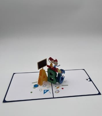 3D Pop-Up Karte zur Einschulung, ABC-Design mit Schülerfiguren, Glückwunschkarte zum Schulanfang