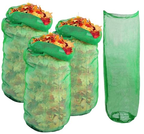 Sacco Per Rifiuti Da Giardino - Borrone Riciclabile Resistente Per Foglie Prato 4 Pezzi - Raccoglitore Rifiuti Attrezzo Pulizia Giardino con Cordino di Chiusura per Viali Terrazze Parchi