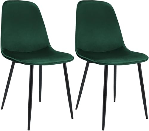 CLP Set di 2 sedie da Pranzo Imbottite Maryam, Sedia da Cucina con Schienale e Struttura in Metallo Nero, Supporta Fino a 150 kg, Colore:Verde, Materiale:Velluto