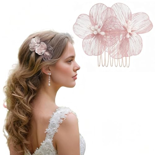COYUN Braut Haarschmuck Für Damen,Haarschmuck Hochzeit Konfirmation Mädchen,Blume Braut Steckkamm Metall Seitenkämme Spaltzahn Haarkamm Hochzeit Haarschmuck FüR Frauen Mädchen (Roségold)