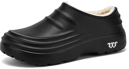 FLIOZY Chaussures de Travail d'hiver en Laine pour Hommes, résistantes à l'huile et à l'eau, avec Semelles antidérapantes, Pantoufles et Sabots de Cuisine Chauds et Confortables, Noir, Taille 39