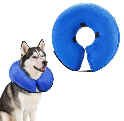 Viondra Aufblasbare Halskrause Hund, Weicher Schutzkragen, Blau XL | Hunde mit einem Halsumfang von 50-64cm, Weicher Donut-Kragen mit Freier Sicht, Waschbarem Bezug und Verstellbarer Passform