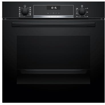 Bosch Einbau-Backofen 60 x 60 cm, Serie 6, Air Fry Funktion, 10 Automatikprogramme, 3D Heißluft für gleichmäßige Hitze auf 3 Ebenen, Reinigungsunterstützung mit Wasserdampf, HBG537BB4, Schwarz