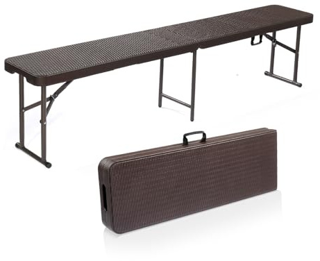 Bonnlo Klappbank – Gartenbank Wetterfest aus HDPE, Sitzbank Flur, Bierbank, ideal für Garten, Camping & Outdoor, 183 x 30 x 43 cm, Kaffeebraun