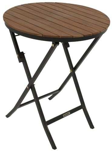 DEGAMO Gartentisch Bistrotisch LIENZ 61,5 cm rund, Stahl schwarz pulverbeschichtet + Akazie geölt