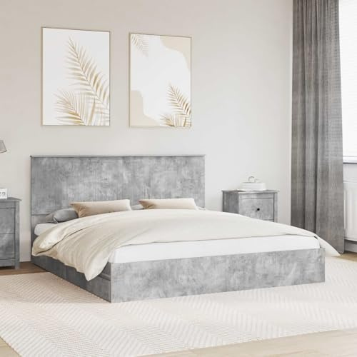 QJBSAVVA King Size Storage Bed Concrete Grey 180x200 cm, Engineered Wood Frame with Built-In Drawers, Modern Minimalist Design for Bedroom