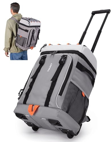 TOURIT Kühlrucksack mit Rollen Groß Kühlrucksack 30l 50 Dosen Tragbare Isolierter Kühltasche Strand für Herren Damen für Reisen Camping Wandern Grau