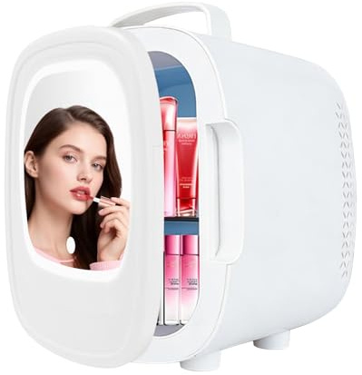 Zephviora 6L Portable Mini Fridge for Skincare with LED Mirror, Thermoelectric Cooler & Warmer for Bedroom, Office, Car – Compact Makeup Refrigerator for Beauty Products, Drinks