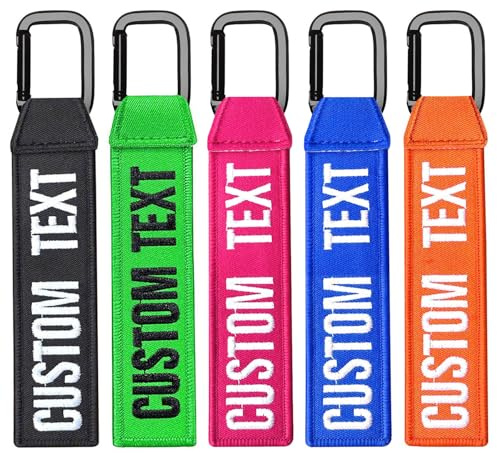 Customized keyrings,1PCS Personalised Embroidered Name Number Key Tags, ID Identifiers Keyrings Labels with Clip for Motorcycle Keys, Travel Bag, Biker, Baggage Tags to Quickly Spot Luggage Suitcase