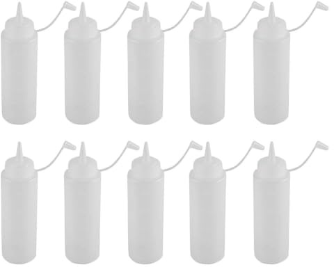 Mimdixy 10 bottiglie da spremere per condimenti da 240 ml, per salsa barbecue, dispenser per condimenti, bottiglie da spremere in plastica per salsa, olio, crema, aceto, 5 x 19 cm (Bianca)