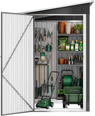 VA-Cerulean Metall Gerätehaus 180x117x162cm Geräteschuppen mit Pultdach abschließbarer Tür, Stark & Rostfrei wetterfestes Gartenhaus 4m³ Outdoor Garten Schuppen Schrank für Hinterhof Rasen Schwarz