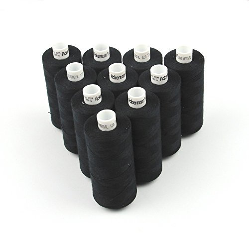 Ackermann 10x 1.000m UNIVERSAL NÄHGARN, Stärke 120, Qualitätsgarn, Nähmaschinengarn, Overlock Garn, Garn für Overlock-Nähmaschinen (799 Schwarz)
