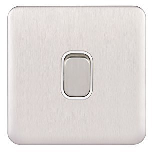Schneider Electric Lisse Screwless Deco - Single 2 Way Light Switch, 10AX, GGBL1012WSS, Stainless Steel with White Insert