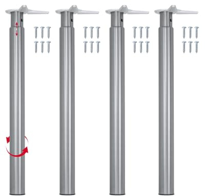 Gedotec 4 Tischbeine H1730 höhenverstellbar 700–880 mm Edelstahl Ø 60 mm | Stahl zylindrisch, Tragkraft 150 kg, inkl. Anschraubplatte, Verstellfuß für Ess-, Schreib- und Stehtisch