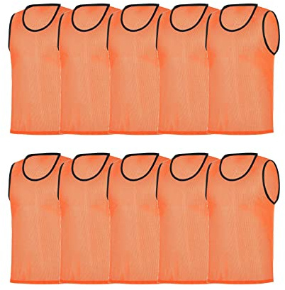 RHINOS sports Trainingsleibchen 10er-Set aus atmungsaktivem Mesh, 5 Farben, Größen 128–XL, Markierungshemden für Fußball, Handball, Schule und Verein