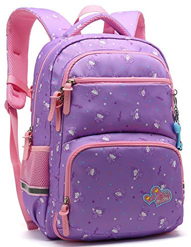 Kid Girls School Backpack with Chest Strap Princess Heart Big Elementary Bookbag, Purple, Medium for Elementary, Laptop