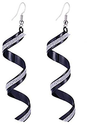 Mypace Anhänger Gold Silber 925 Für Damen Twist Spiral Ohrringe baumeln Ohrring Charm Schmuck Silber Gold schwarzer langer Ohrring (Schwarz)