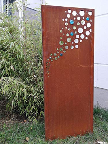 Zen Man Edelrost Garten Sichtschutz aus Metall GlasKugel Rost Gartenzaun (Gartendeko edelrost) Sichtschutzwand 031918