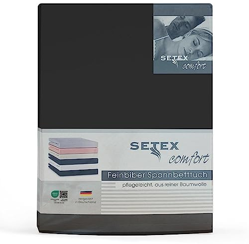 Setex - Feinbiber Bettlaken mit Gummizug kuschelig weich - Biber Spannbettlaken aus 100% Baumwolle mit rundum Spanngummi - Bettwäsche ganzjährig - Betttuch 140x200 cm Schwarz