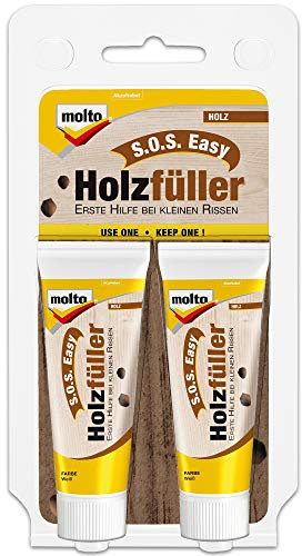 Molto S.O.S Easy Holzfüller, Fertigspachtel zur Reparatur kleiner Schäden im Holz, Weiß, 2x 20 ml